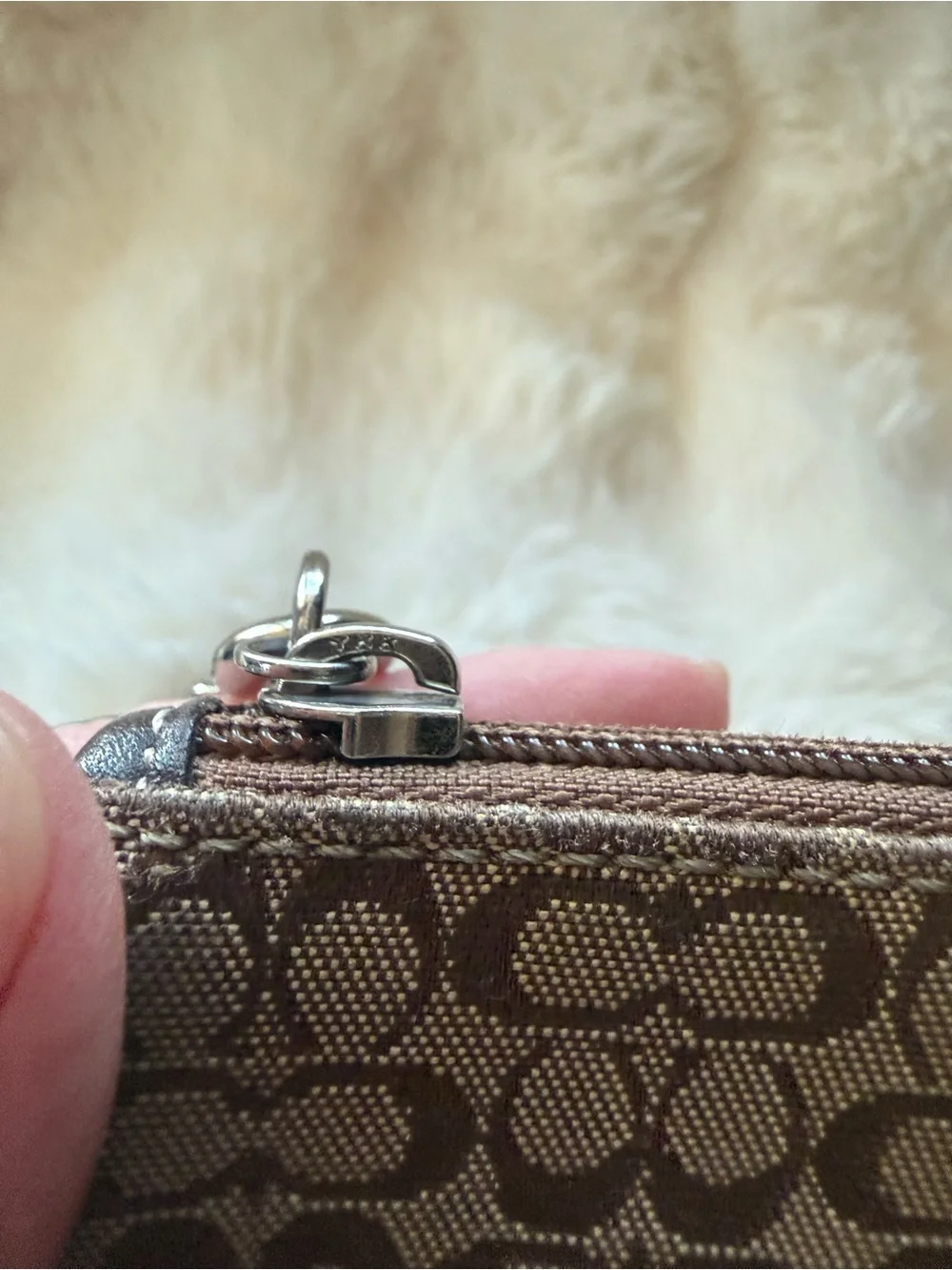 Coach Signature Canvas Wristlet in Brown and Tan